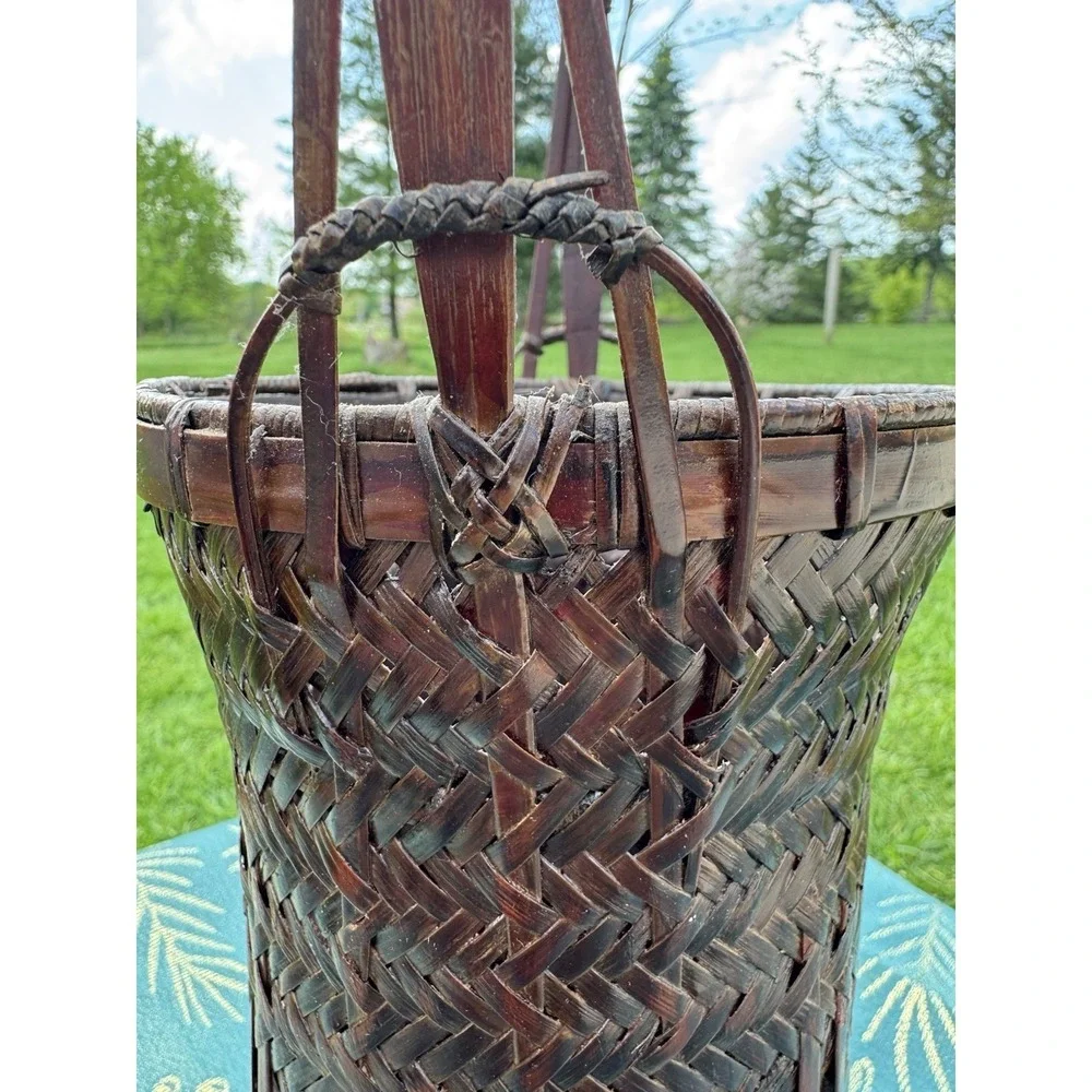 Japanese Ikebana Vase Large Bamboo Basket Showa Tall Woven Flower VTG